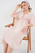 Robe 2570 pour femme, col en V et taille froncée - Rose poudré