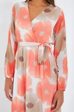 Robe en mousseline de soie orange et beige à fleurs pour femme 2134