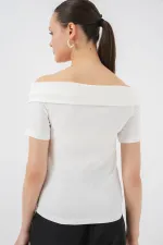 Kurdele Detaylı Örme Bluz 949 - Beyaz