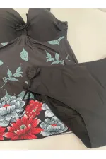 Robe noire à motifs floraux pour femme, modèle Tankini Slip HZL24S-LC4009