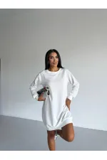 Women's White Crew Neck 2 Yarn Casual Dress HZL25W-FRY123451