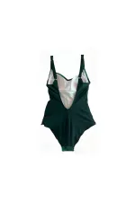 Maillot de bain femme vert à motif feuilles tropicales HZL25S-LC0046