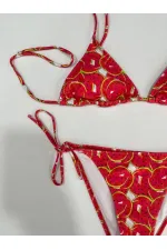 Ensemble bikini triangle dos nu à motif pastèque rouge pour femme HZL25S-LC5005