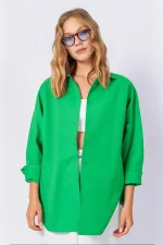 Kadın Koyu Yeşil Oversize Uzun Basic Gömlek  HZL22W-BD139001