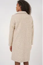 Manteau en cachemire bouclé doublé crème chiné pour femme, à un bouton et double poche HZL22W-BD190821