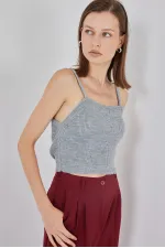 Women's Strappy Crop Top Blouse 15934 - Grey