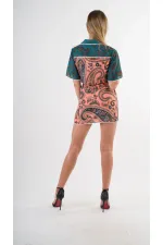 Kadın Yeşil Sarı İp Kemerli Küpürlü Gömlek Görünümlü Elbise HZL24S-YY237