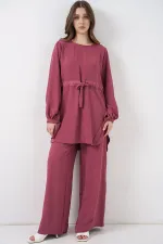 Ensemble deux pièces tunique longue et pantalon pour femme 6719 - Rose