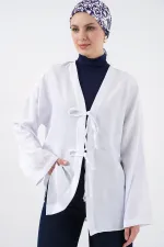 Kimono hijab en lin 5968 - Blanc