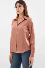 Kadın Tarçın Saten Yüzeyli Tesettür Gömlek HZL25W-BD139641