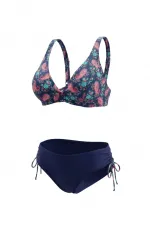 Kadın Lacivert Pembe Paisley Desenli  Astarlı Büyük Beden Bikini Takımı HZL26S-LC3341