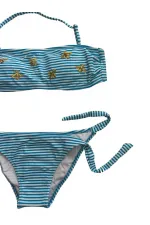 Ensemble bikini sans bretelles à rayures bleues et blanches pour fille, motif abeille, 4-12 ans, HZL24S-LC3228
