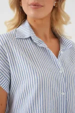 Chemise rayée à manches courtes pour femme 20324 - Bleue