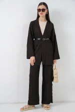 Women's Kimono Pants Two-Piece Set 30078 - Brown