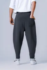 Men's Anthracite Straight Cut Pants with Drawstring Waist and Pockets Sweatpants HZL24S-MXC8948-27 Men's Anthracite Straight Cut Pants with Drawstring Waist and Pockets Sweatpants HZL24S-MXC8948-27
