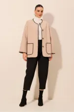 Veste en cachemire brodée Boyfriend 0690 - Beige