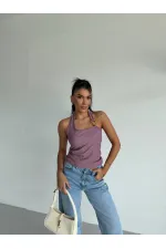 Kadın Lila Ottoman Kumaş Halter Yaka Toka Detay Bluz HZL26W-FRY123321