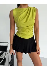 Kadın Fıstık Yeşili Büzgülü Kolsuz Sandy Bluz HZL26W-FRY122751