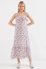 Robe à bretelles en viscose à motifs 2237 - Lilas