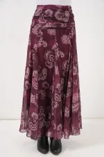 Women's Patterned Chiffon Skirt 8057 - Burgundy