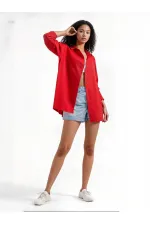 Kadın Kırmızı Oversize Uzun Basic Gömlek  HZL22W-BD139001