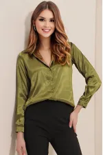 Kadın Yağ Yeşili Saten Yüzeyli Tesettür Gömlek HZL25W-BD139641
