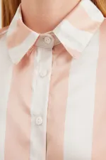 3964 Lightly Draped Striped Satin Shirt - Biscuit