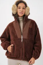 5194 Women's Plush Coat Jacket - Brown