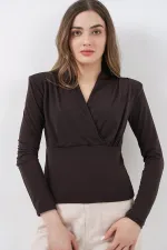 Chemisier cache-cœur pour femme avec épaulettes 942 - Marron