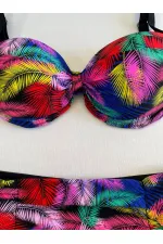 Kadın Siyah Sarı Kırmızı Çok Renk Desenli  Astarlı Büyük Beden Bikini Takımı HZL25S-LC06