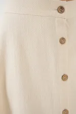 Jupe longue boutonnée en lin pour femme 8046 - Crème