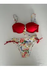 Kadın Kırmızı Taş İşlemeli Astarlı Bikini Takım HZL25S-LC208