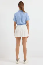 Women's Ice Blue Pocket Buttoned Short Sleeve Summer Crop Shirt Jacket HZL22S-BD106631