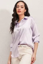 3964 Lightly Draped Satin Shirt - Light Lilac