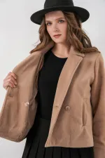 Veste courte en cachemire pour femme 0725 - Biscuit