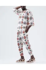 Pantalon de survêtement blanc à motif géométrique pour homme, coupe droite, taille nouée, HZL24S-MXC8948-149