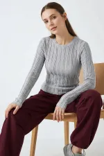 Women's Textured Knit Blouse 980 - Grey