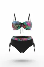Women's Black Multicolored Patterned Lined Plus Size Bikini Set HZL25S-LC03
