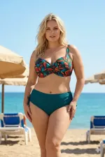Ensemble bikini grande taille à armatures, motif rouge et vert pétrole, pour femme HZL26S-LC2519