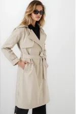 Women's Beige Double-Breasted Belted Lined Trench Coat HZL25W-BD159181
