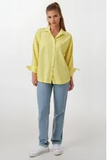 Kadın Sarı Oversize Uzun Basic Gömlek Hzl22w-bd139001