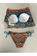 Kadın Mavi Taş İşlemeli Desenli 3 Parça Bikini Takım HZL25S-LC3326