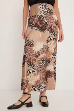 Women's Satin Skirt with Milk Coffee Pattern 15877