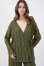 Ensemble deux pièces pantalon kimono en maille pour femme 30067 - Kaki