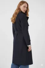Kadın Lacivert Kruvaze Yaka Kuşaklı Astarlı Trençkot HZL25W-BD159181