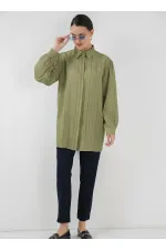 Çizgili Uzun Gömlek Tunik 5947 - Çağla