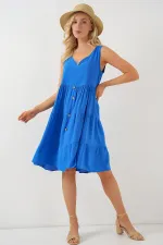 Robe courte boutonnée sans manches pour femme 2571 - Bleu marine