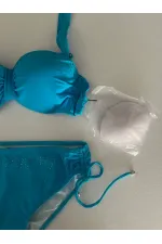 Women's Blue Stone Embroidered Lined Bikini Set HZL25S-LC3361
