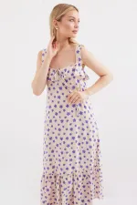 Robe à bretelles en viscose à motifs 2237 - Lilas