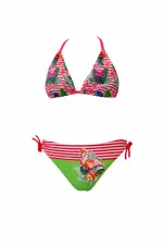 Kız Çocuk Pembe Yeşil Flamingo Glow Desenli 6-14 Yaş Üçgen Bikini Takım HZL26S-LC19018
